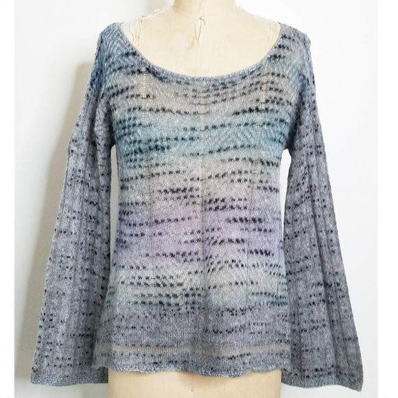 Free People Womens Sweater Top Blue Moon Crochet Knit Mohair Blend S - Picture 8 of 11